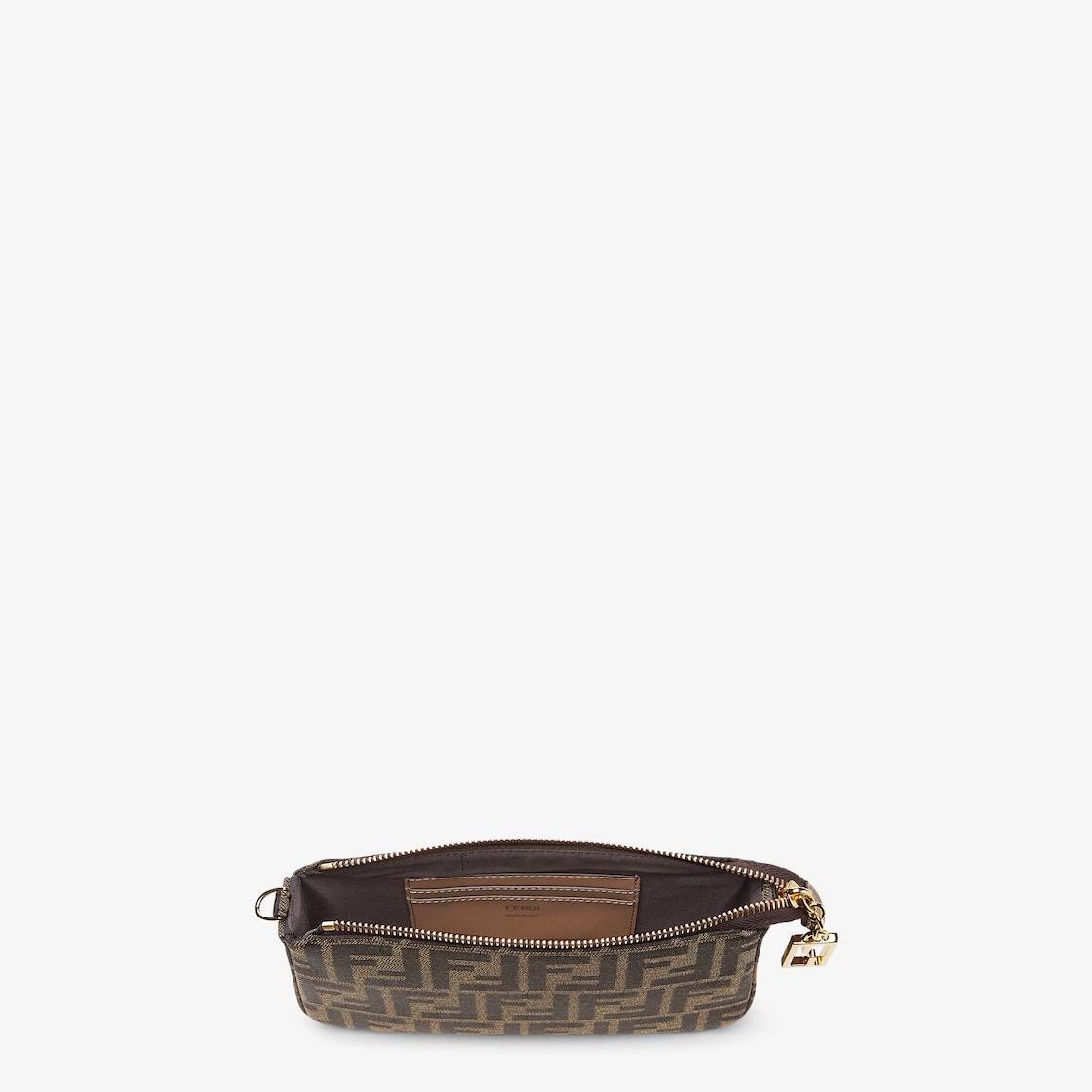 FENDI Baguette Pouch Brown jacquard FF fabric clutch with chain - Image 3